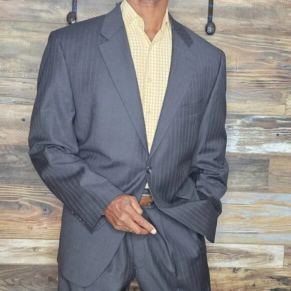 Ralph Lauren 100% Wool Gray Striped Made in Canada Suit 46R X 38W - Picture 5 of 13